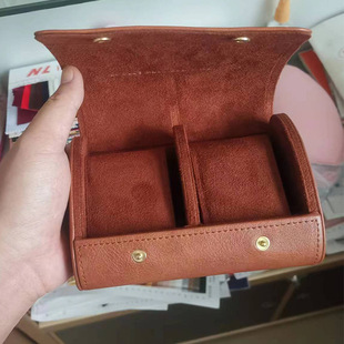 Design and Customize Two-Pack Pu Watch Case Brown Retro Artificial Leather Watch Case Oval Column Watch Cosmetics Bag