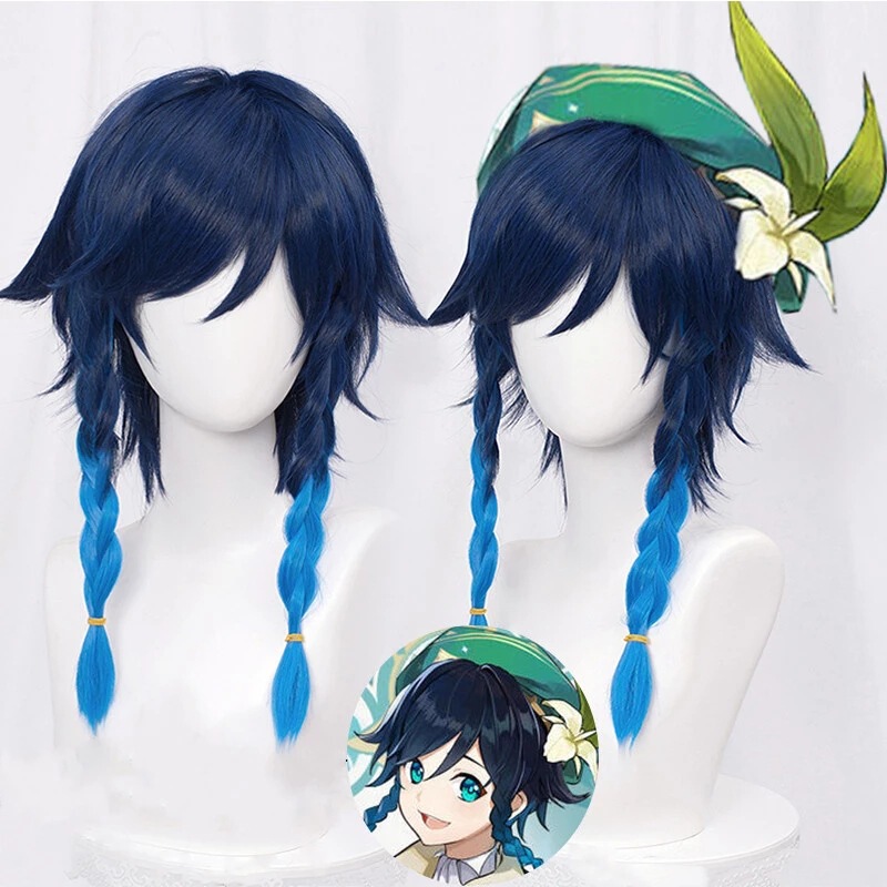 Original God Wendy Anime Wig Venti Blue and Black Gradient Braid Anti-upturned Anime cosplay Wig Original God Wendy Anime Wig Venti Blue and Black Gradient Braid Anti-upturned Anime cosplay Wig