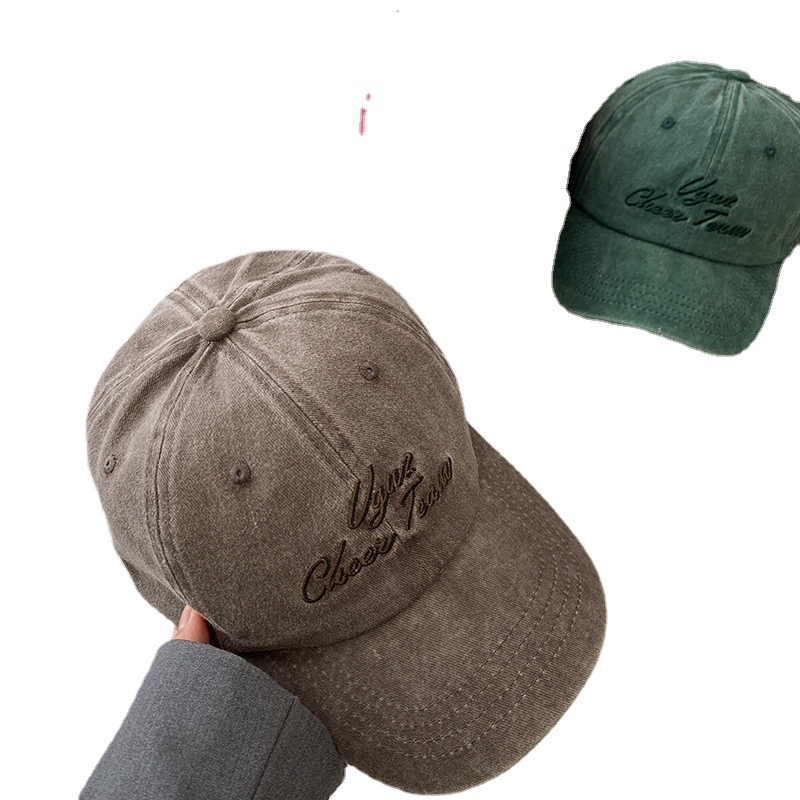 Sombrero de béisbol de lavado con bordado de letras primavera y verano de mujeres, sombrero de cabeza grande, sombrero de boca de pato, sombrero de ala ancha, sombrero pequeño