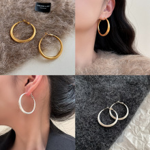 925银针拉丝金属hoop圈圈哑光高级感耳环耳饰潮人个性夸张时髦女