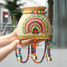 民族风竹编鱼篓装饰手工小背篓插花篓儿童摄影布置舞蹈道具用品无