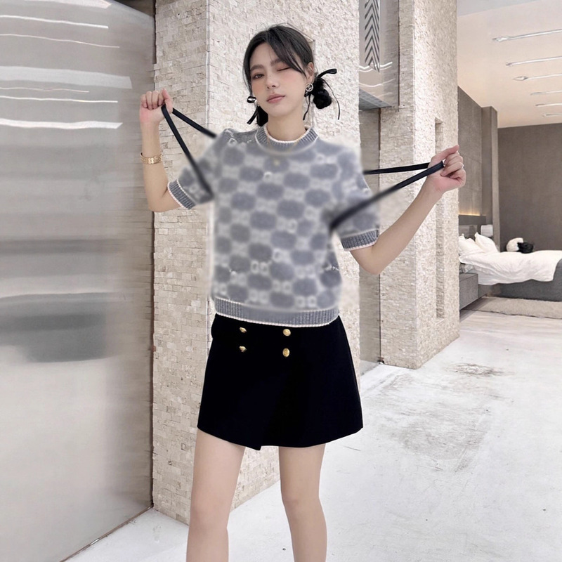 Classic 25 Autumn Style Foreign Trade Knitted Crew Neck Sweater Trendy Casual Knitted Pullover Short Sleeve Elegant Women's Clothing