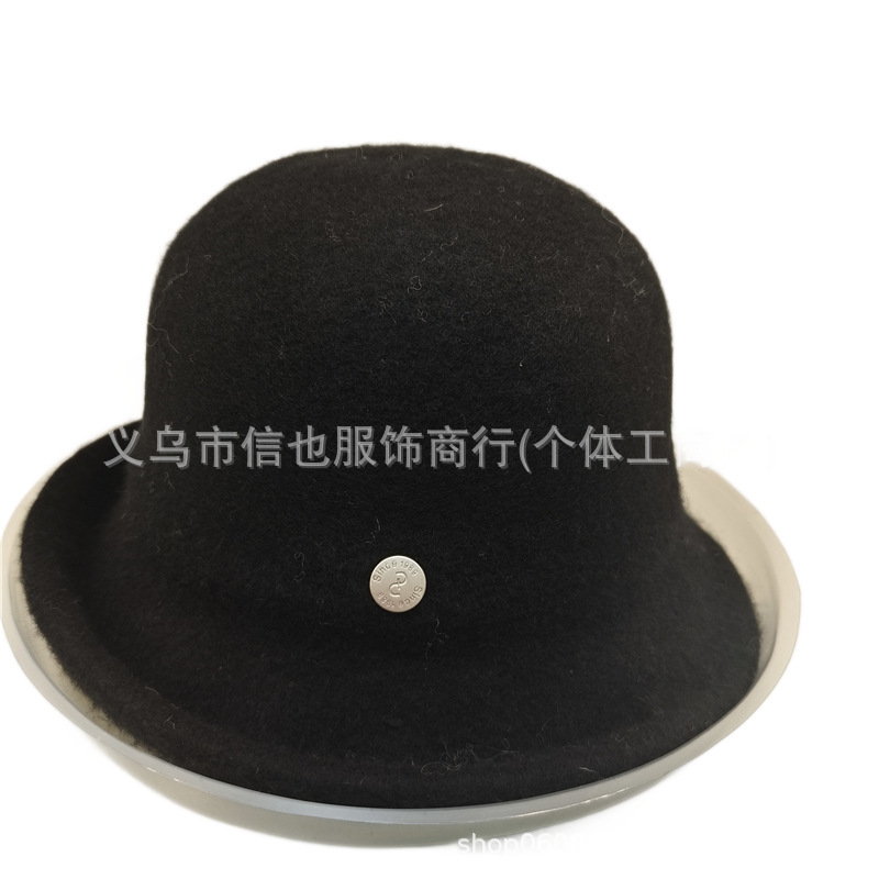 冬日新款100%绵羊毛水桶帽秋冬加厚保暖卷边渔夫帽休闲百搭盆帽|undefined