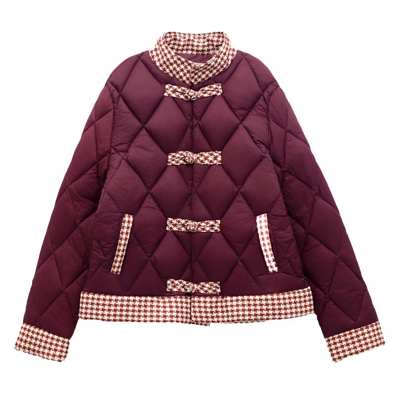 Diseño chino de estilo nacional de costura de algodón de invierno femenino coreano suelto de algodón de disco ligero 2024 image 6