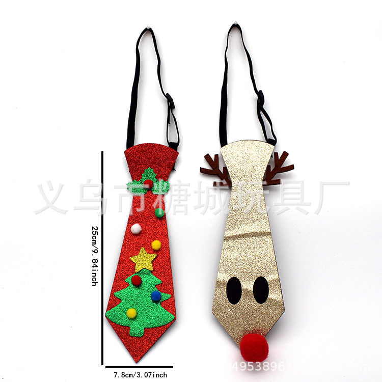 Navidad corbata adornos fieltro booglit tela brillante decoración muñeco de nieve rojo alce árbol de Navidad corbata