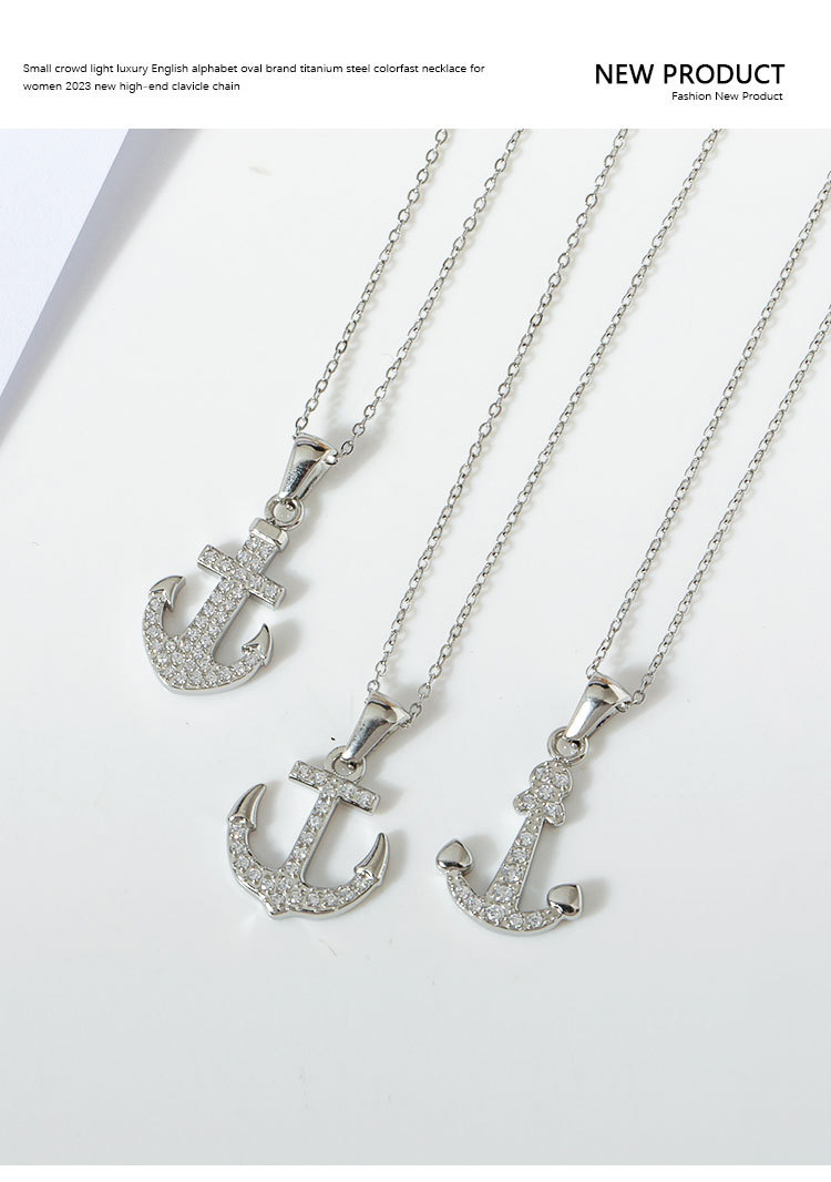 Collana semplice in acciaio al titanio con nave pirata vintage, stile hip hop, ancora, punk, non sbiadisce, con zircone femminile, catena per clavicola con senso avanzato_voghion.com