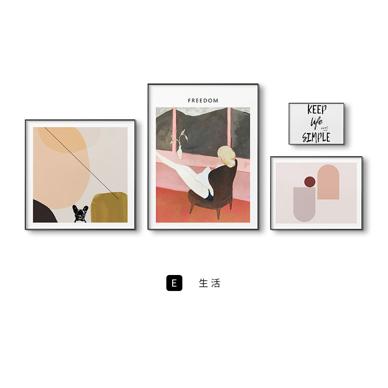 花の暮色北欧の客間の組み合わせはネットの赤い壁面の個性の抽象画のソファーの背景の壁の装飾画を掛けます。