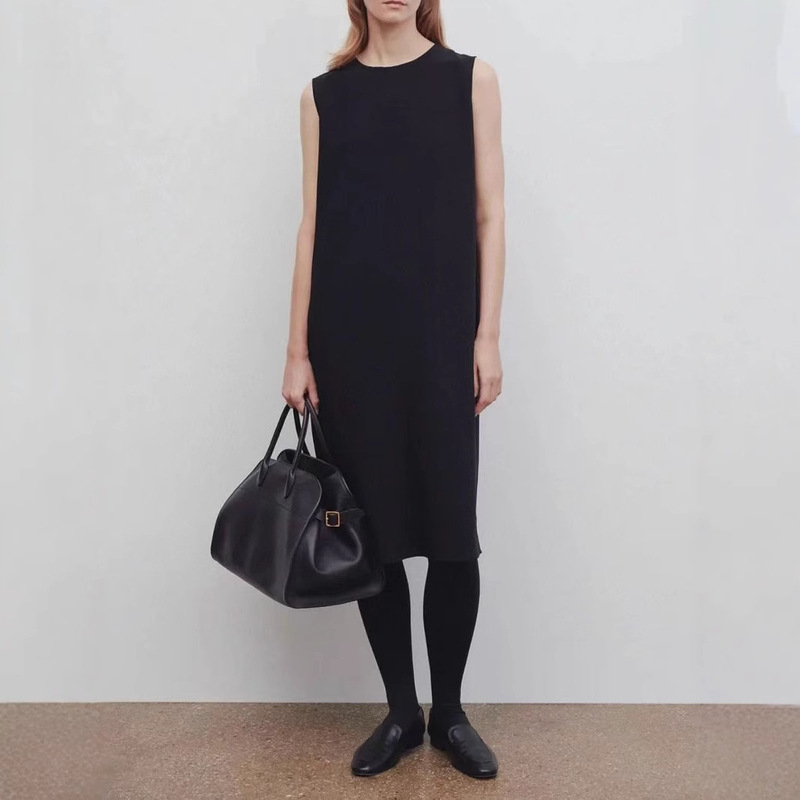 Ten Thousand Yuan Grade R Family Minimalist Black Triacetic Acid Straight Dress Loose Temperament Small Black Dress Extremely Acetic Acid dress