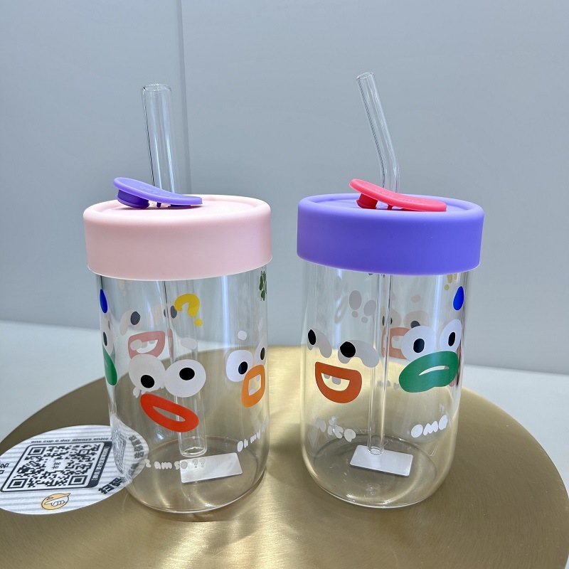 高ホウケイ酸ガラスガールズパールミルクティーストローカップホームクリエイティブカップ耐熱カップ新しいジュースカップ|undefined