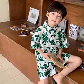 男童痞帅夏季套装2025新款儿童韩版网红炸街夏装男孩衬衫两件套潮