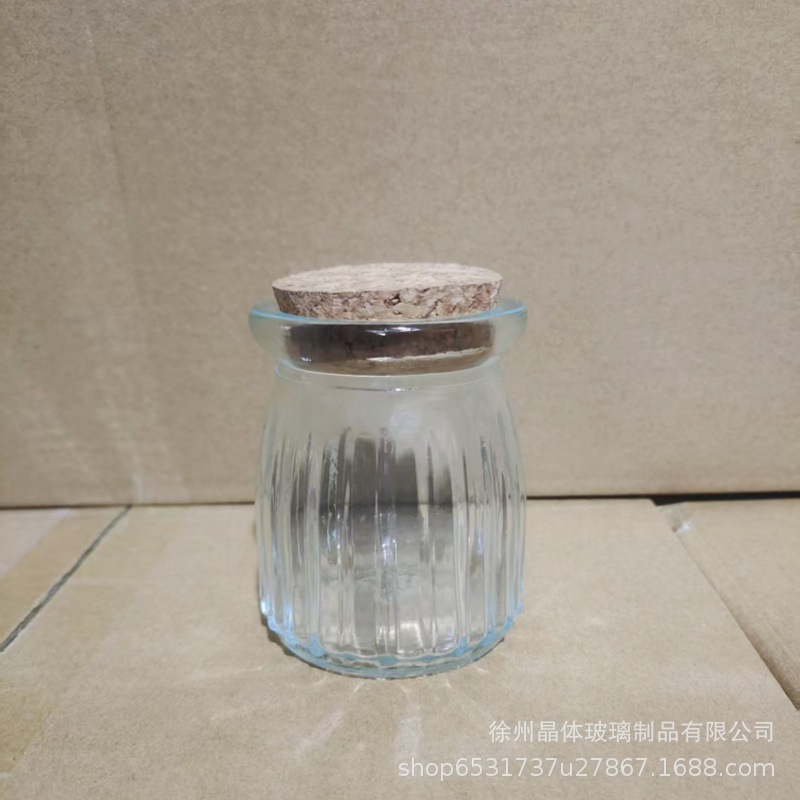 卸売り100mlガラス布丁瓶厚手牛乳カップ耐高温ヨーグルト瓶木栓ガラス瓶許瓶瓶