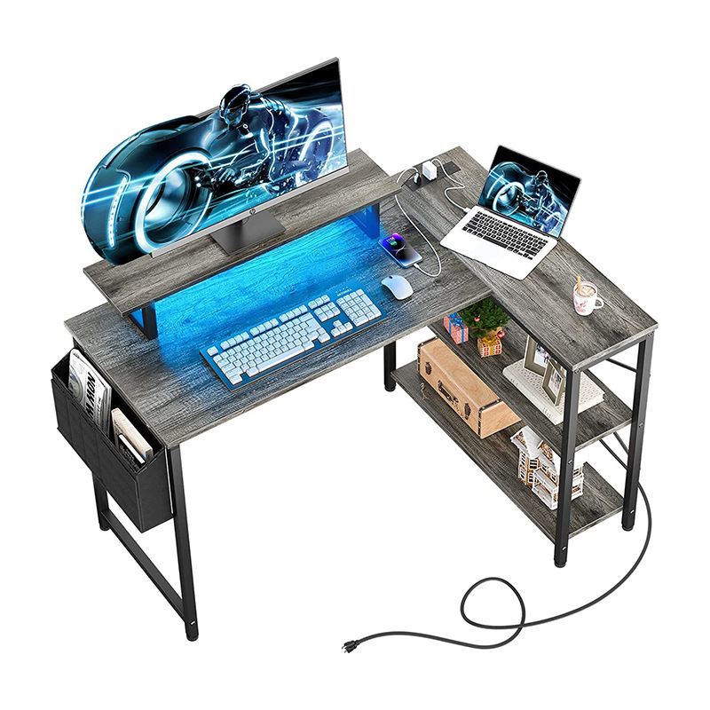 Manufacturer Modern L-Shaped Computer Desk Office Desk Home Storage Corner Desk Bracket Integrated with Socket Gaming Desk