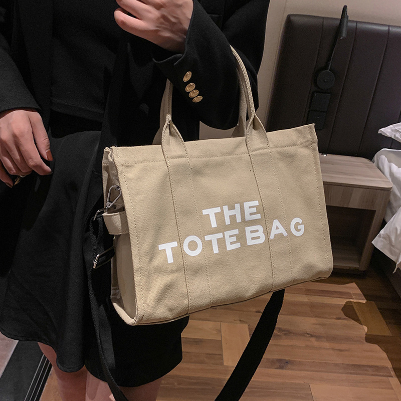 Bolsa de mano de lona personalizada 2022, nueva letra impresa, correa de hombro ancha, bolso de hombro inclinado con logotipo