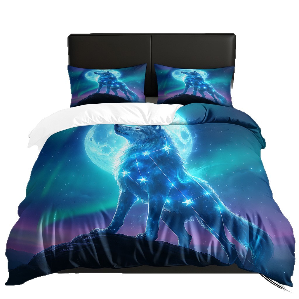 Impresión digital de patrón de lobo abrasivo conjunto de edredón suave transfronterizo pro-piel TEMU JIT venta directa de fábrica preferida