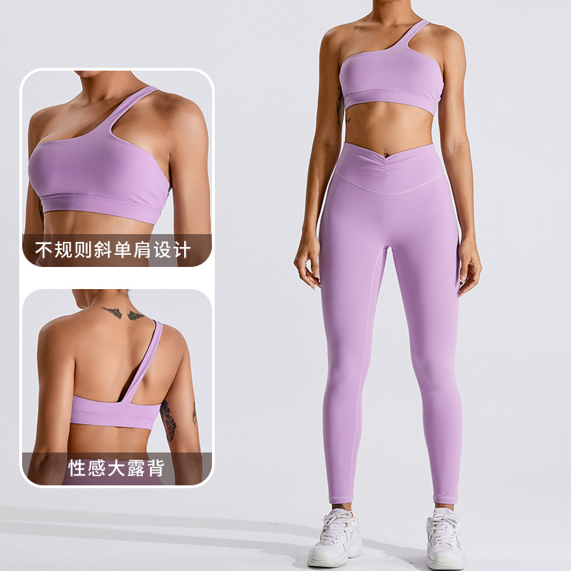 Transfronterizo nuevo oblicuo de un hombro ropa interior deportiva sujetador de yoga desnudo de las mujeres de secado rápido belleza espalda chaleco ropa de entrenamiento de yoga