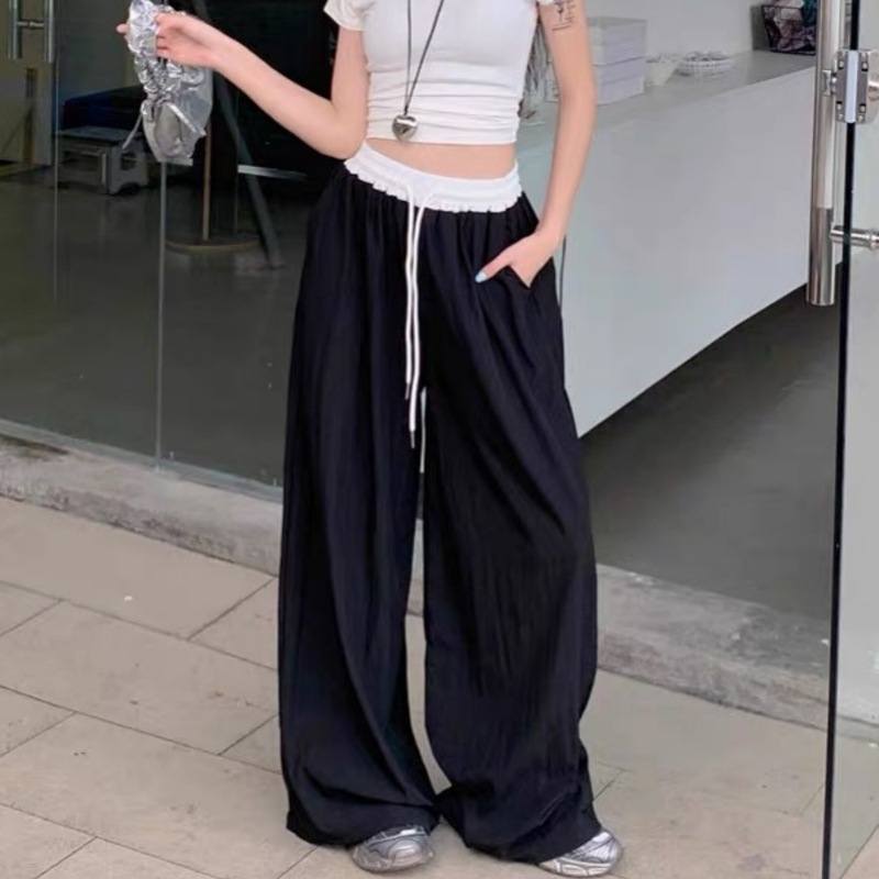 拿铁女孩健身裤女外穿宽松阔腿裤运动裤高腰小众拼接休闲裤拖地裤|undefined
