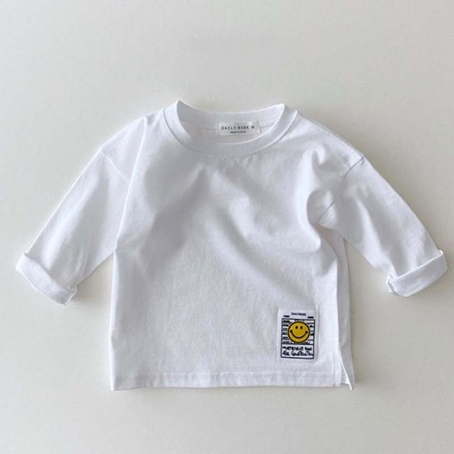 Korean version of ins infant and toddler clothing baby simple smiling face casual T-shirt spring and autumn oxygen black and white striped cotton bottoming shirt