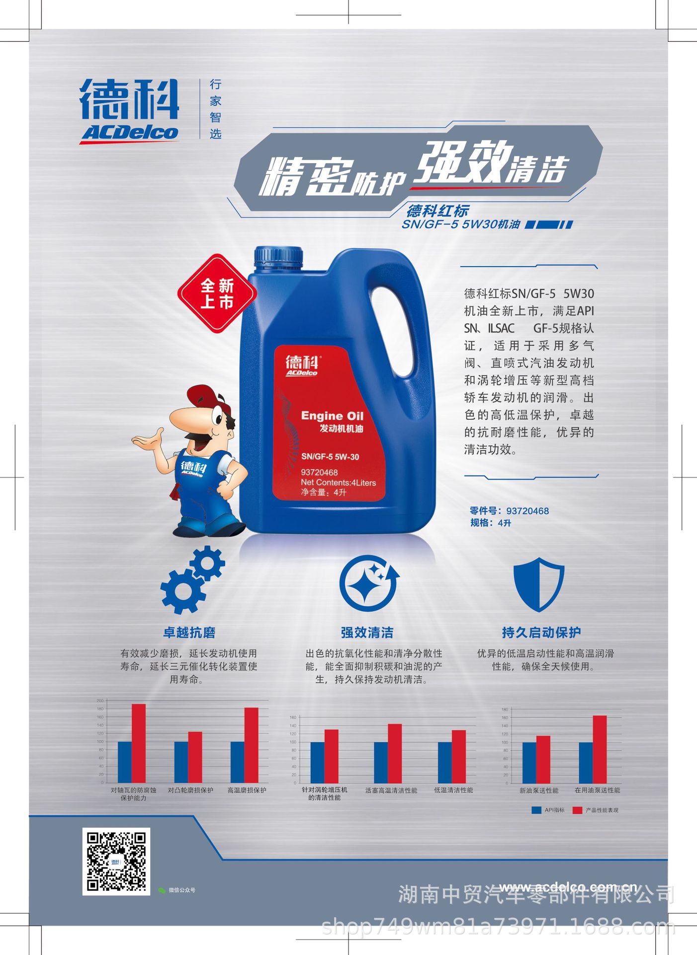 ACDelco 5W30 Engine Oil SN GF5 for Buick, Chevrolet, Japanese and Korean gasoline vehicles, universal, 4L
