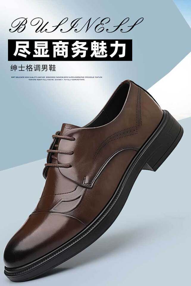 Giày da nam công sở mũi nhọn dây buộc phong cách Anh, đế thấp — màu nâu, đen chi tiết 4