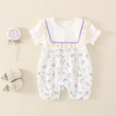 嬰兒夏裝女寶寶連體衣薄款短袖哈衣可愛新生兒洋氣公主服外出夏季