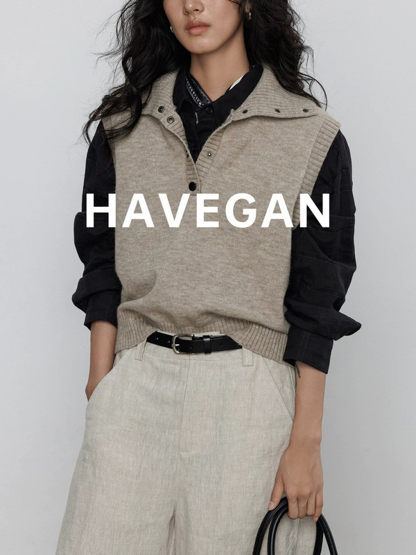 与间HAVEGAN/秋季翻领无袖针织毛衣背心女老钱风软糯马甲外穿上衣|undefined