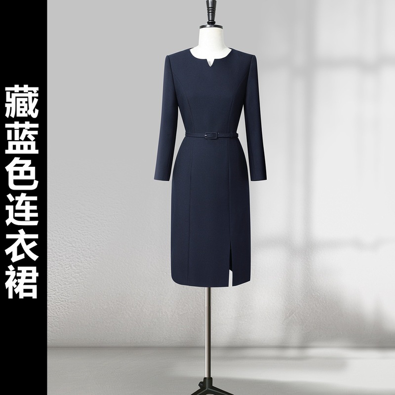 职业高级感连衣裙秋季气质修身收腰物业客服前台工装售楼部工作服|undefined
