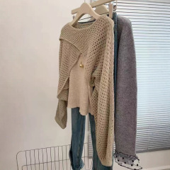 配披肩卡色叠穿两件套长袖针织衫女士2025新款上衣高级感秋季穿搭