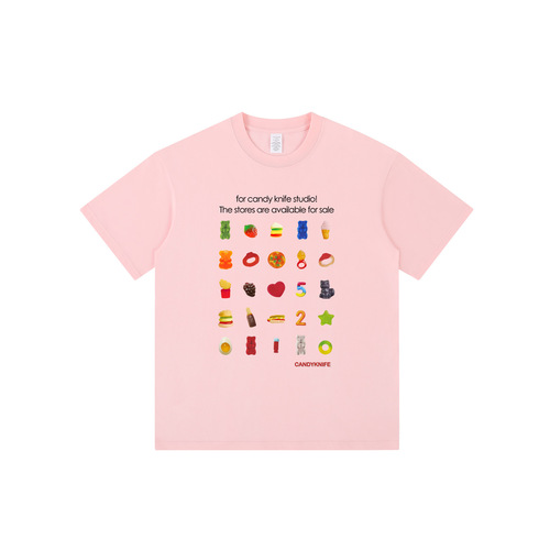Cute Bear Jelly Candy Print Soft Cotton Men and Women Summer Loose Plus Size Couple T-Shirt Short Sleeve Top