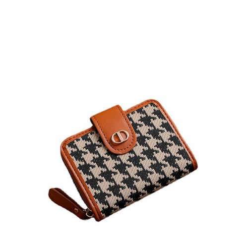 High-end wallet card holder, accordion women's short houndstooth exquisite high-end women's folding wallet all-in-one bag