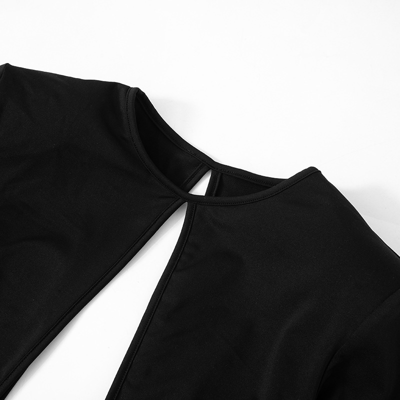 Summer Women Solid Color Long Sleeve Cropped Outfit Sexy Cutout Dress 9 Summer Women Solid Color Long Sleeve Cropped Outfit Sexy Cutout Dress
