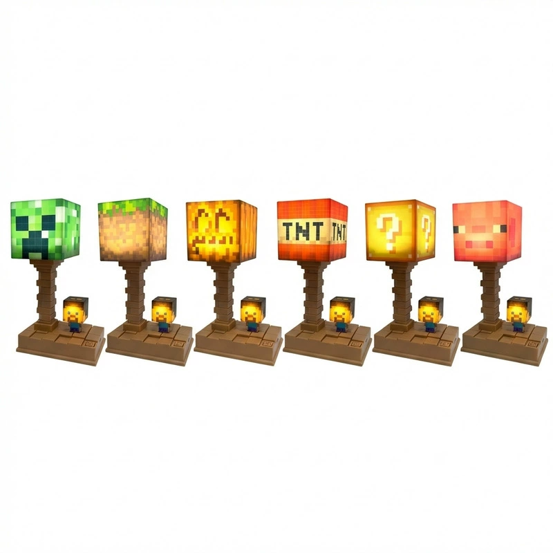 Minecraft маленькая настольная лампа с тремя уровнями затемнения пиксельная эстетика USB питание_creeper атмосферное освещение