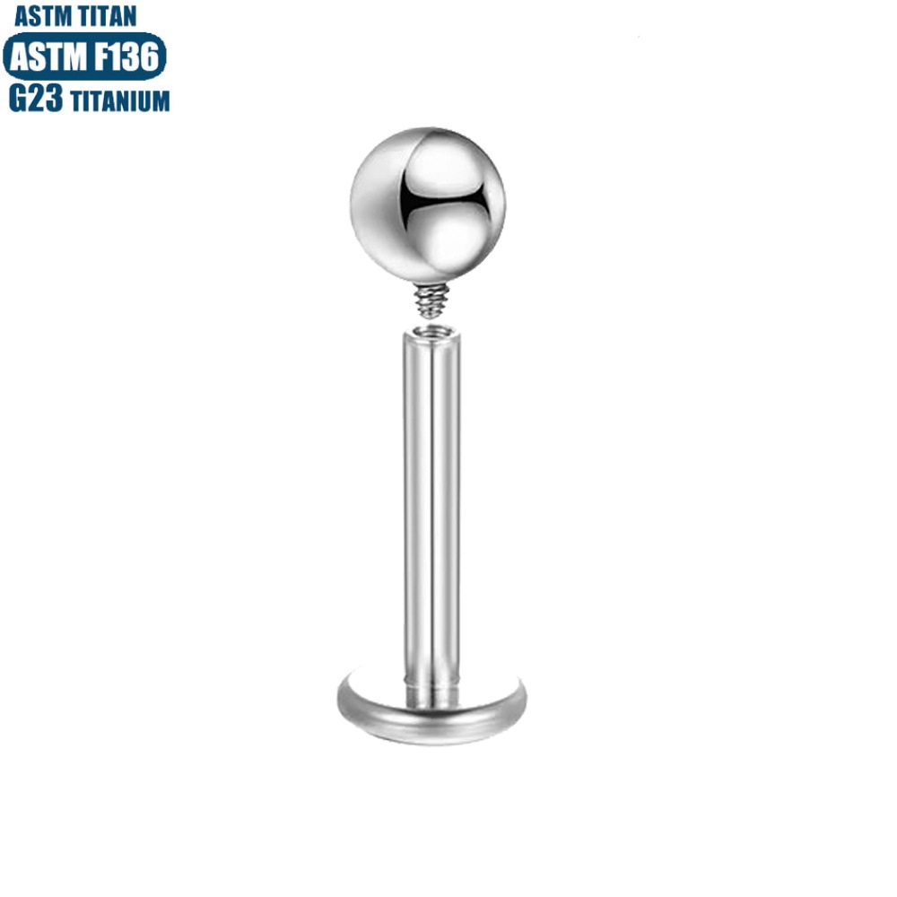 16G labret stud size and finish detail