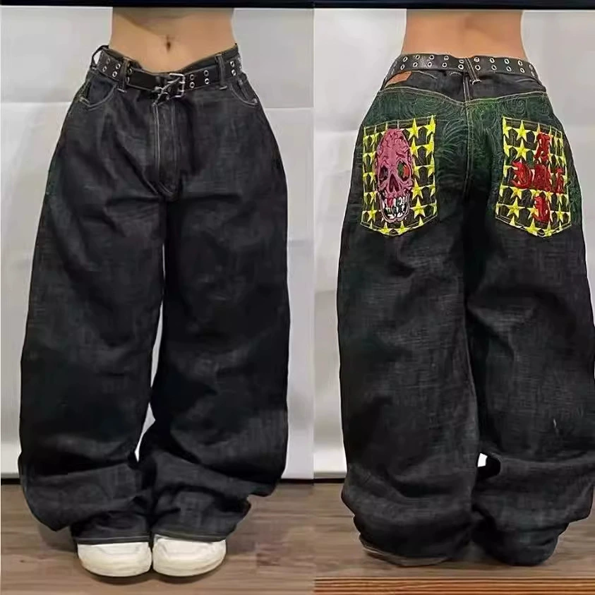 Американский стиль высокой улицы персонализированный узор свободные прямые джинсы