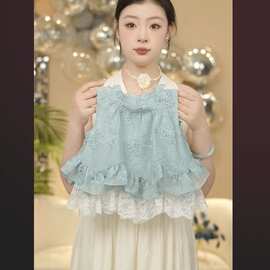 女童套装夏季新款上衣背心洋气超萌儿童蕾丝无袖花苞裤两件套
