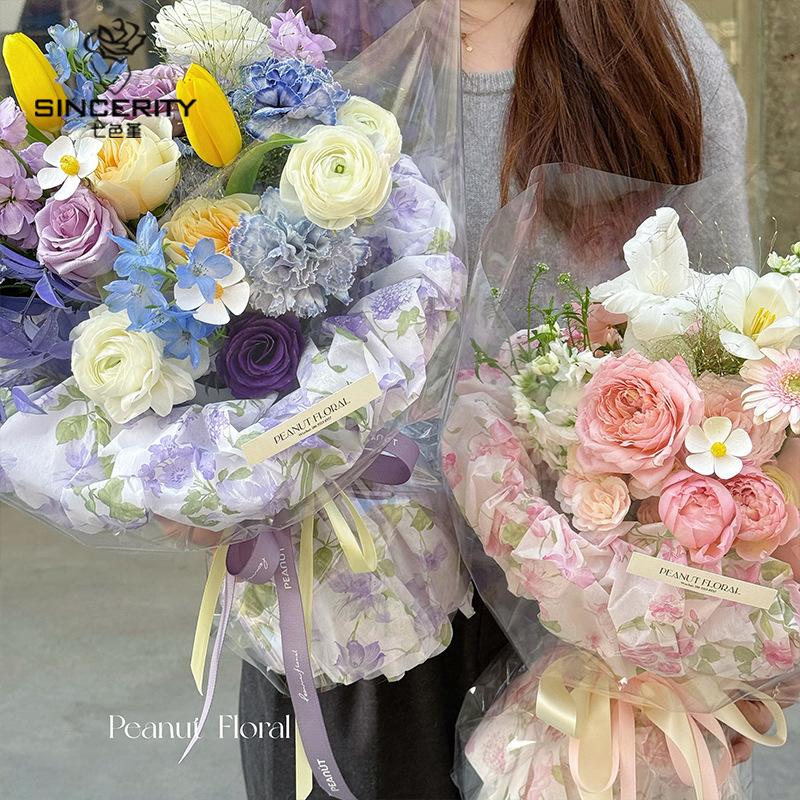 Papel de embalaje de algodón de leche con estampado de flores de pensamiento de siete colores, embalaje de regalo hecho a mano de bricolaje, papel de embalaje de flores florales