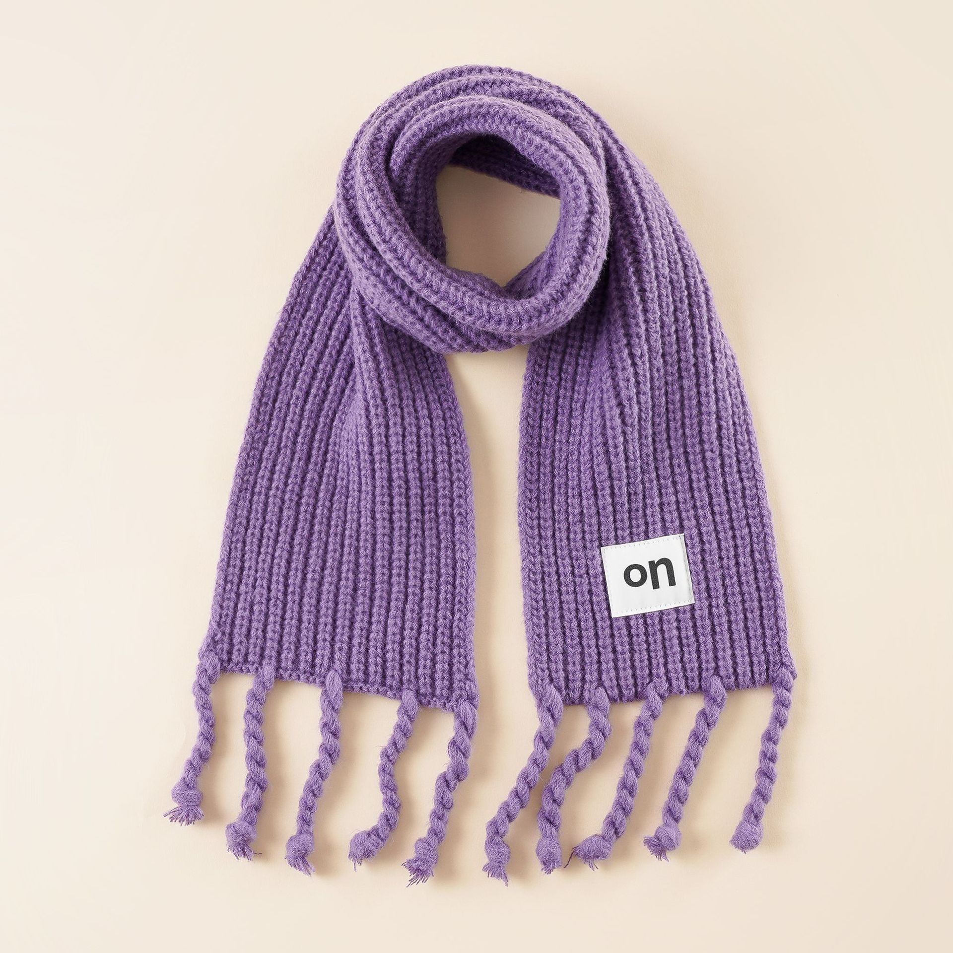 Bufanda para niños color sólido etiqueta de tela borla Cachemira-como bebé bufanda larga Otoño e Invierno lindo niños y niñas bufanda caliente