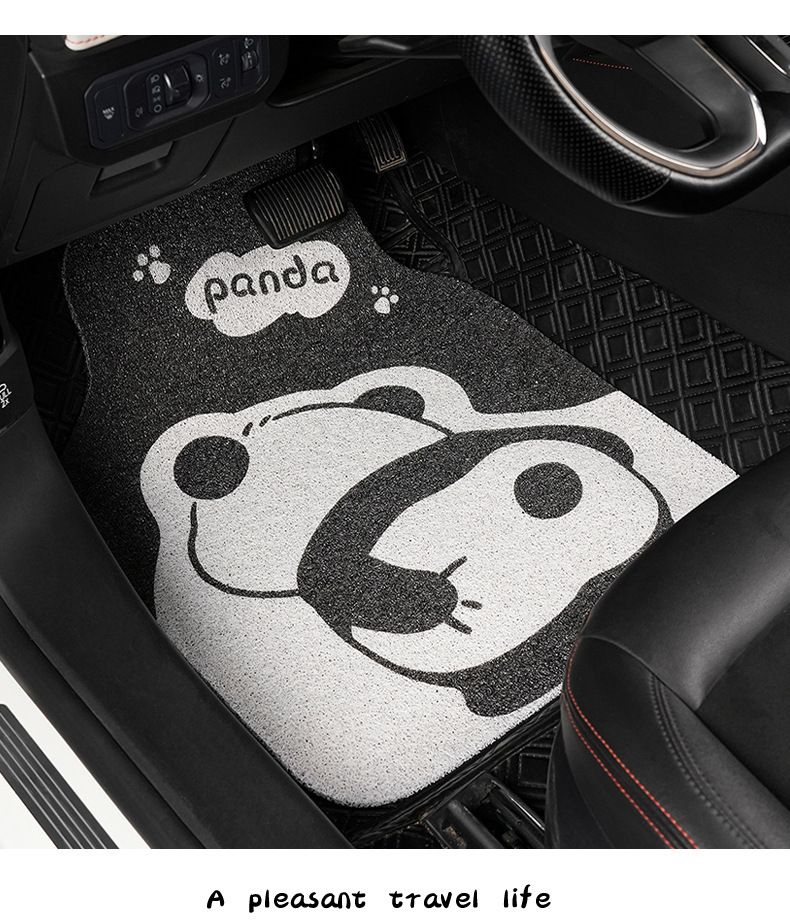 Cute Panda Car Floor Mats, Wire Rings, Wear-Resistant and Dirt-Resistant Car Floor Mats, Cartoon Anti-Slip Single-Piece Car Protective Mats