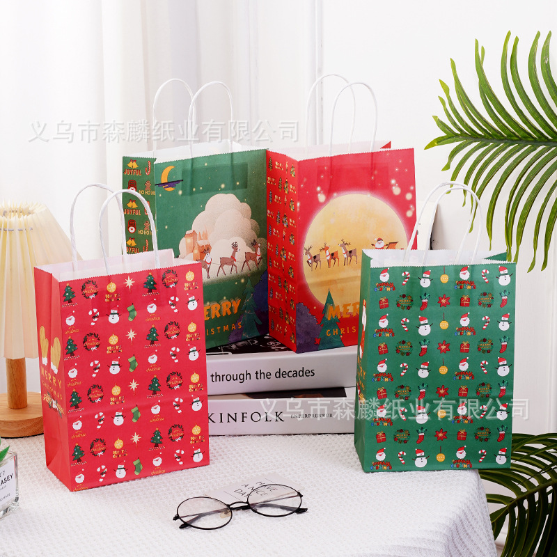 12 bolsas de regalo de Navidad, bolsas de papel kraft, bolsas de embalaje creativas para hornear, bolsas de mano, nuevas bolsas transfronterizas