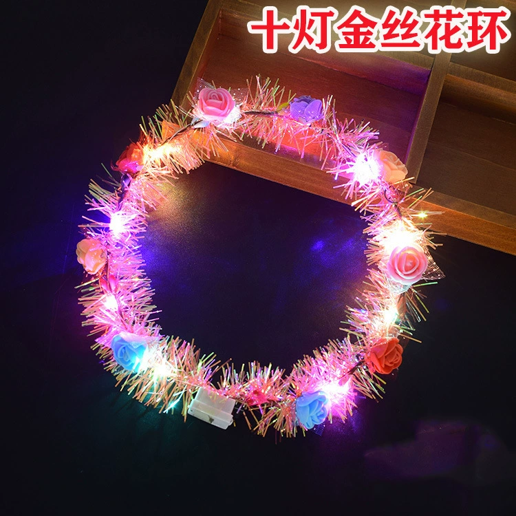 Светящийся цветочный ободок‑гирлянда, золотая мишура, 10 LED, 10 цветов