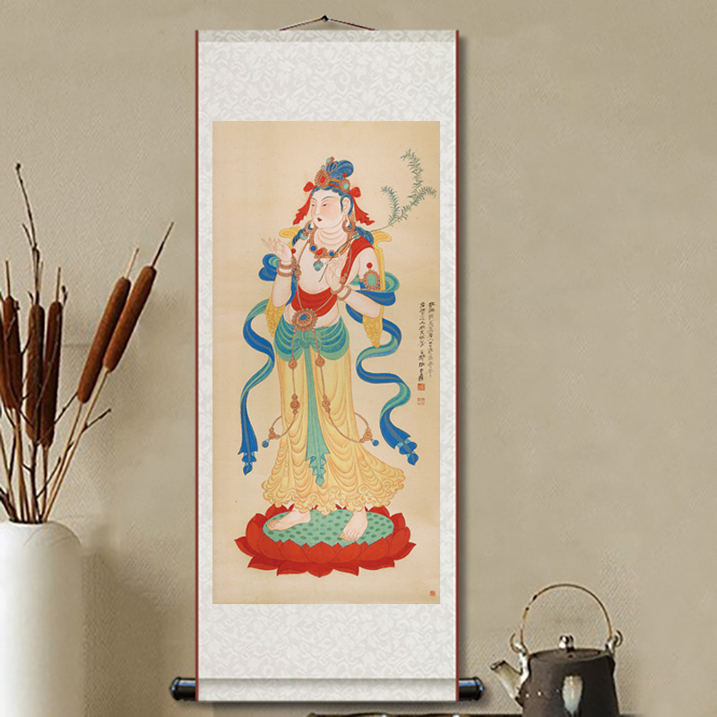 张大千莫高窟观音大士国画佛像观音菩萨装饰画新中式卷轴挂画