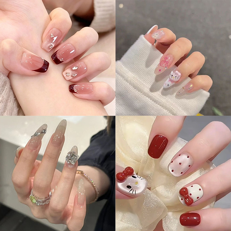 热销款手工猫眼美甲日韩风ins小清新显白钻款组合穿戴甲甲片批发