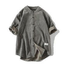 男士春夏款中袖灯芯绒衬衫复古简约韩版潮流衬衣帅气休闲衬衫外套