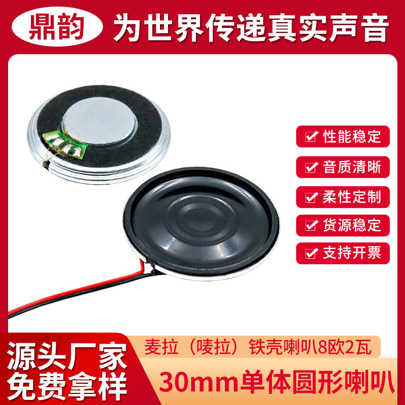Mylar 30mm Speaker 8 Ohm 1 Watt Iron Shell Inner Magnetic Ultra-Thin Environmentally Friendly Voice Speaker High Power Point Reading Machine Speaker