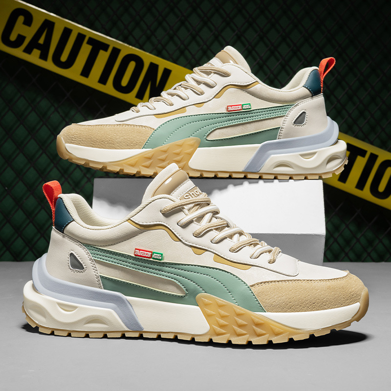Spring and Autumn Men's Casual sneaker Men's Heightened Genuine Leather Mesh Breathable Non-Slip Running Teenage Dad Trendy Shoes