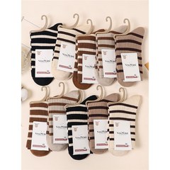 女士條紋棉襪子秋冬防臭透氣棉質長襪春秋季棉襪吸汗中筒襪