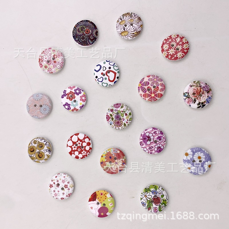 20mm 2 botones de flores y plantas blancos botones de madera estampados decorativos 50 un paquete
