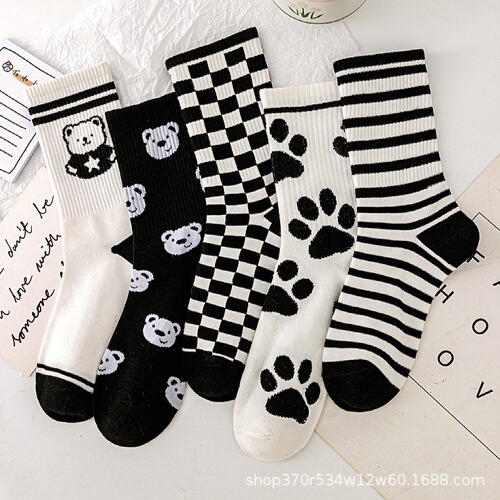 Bear Socks Women's Trendy Versatile Student Wholesale Women's Autumn and Winter New Ins Women's Medium Stockings Trendy Long Socks