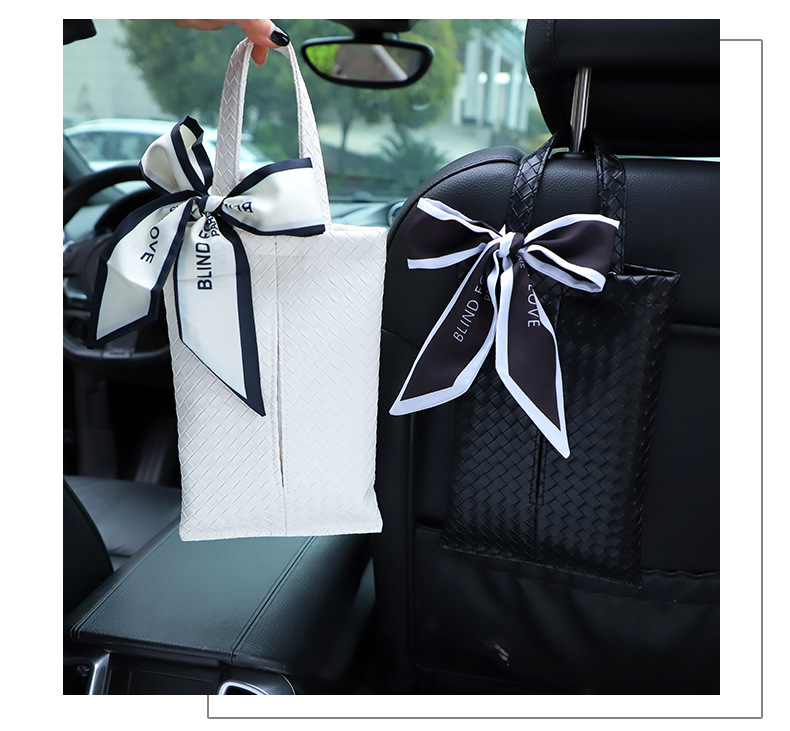 Blue Rain Simple Car Tissue Box Creative Woven Leather Car Hanging Tissue Box DIY Car Interior Accessories