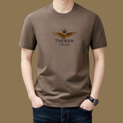 クロスボーダー生放送新型半袖tシャツ男性高級純綿丸襟半袖夏カジュアル植毛男性上着T代発
