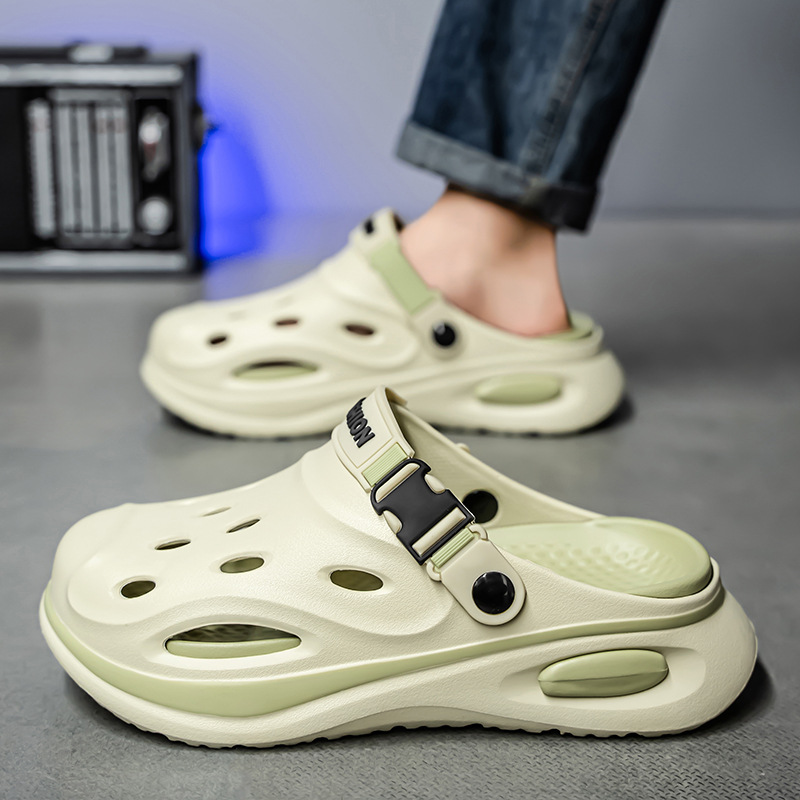 Pantuflas Baotou para hombres y mujeres, chanclas de verano, letras de tendencia, fondo de dos colores, eva, sandalias y zapatillas de playa de alta gama